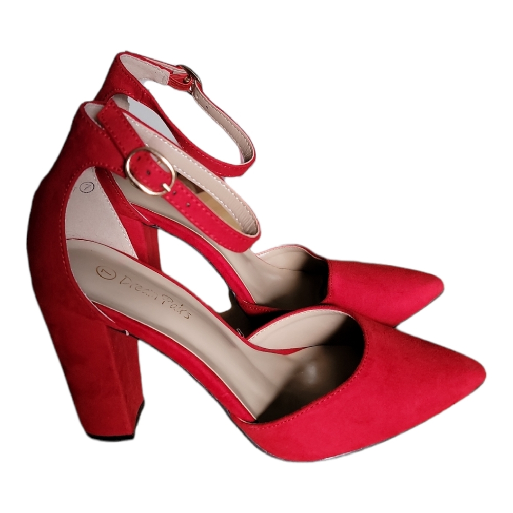 Dream Pairs Red Suede Pointed Toe Chunky Heel Size 7